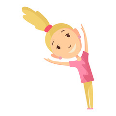 Fitness sport. girl posing and making gymnastic exercises. Funny cartoon colorful character. Cute gymnastics for children and healthy lifestyle sport illustration.  happy kid fitness