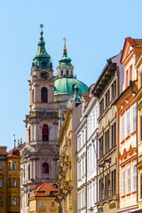 Obraz premium St Nicholas Bell Tower at Lesser Quarter Square in Prague, Czech Republic