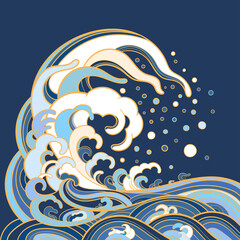 Vector illustration of traditional oriental sea waves.