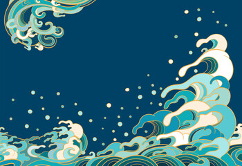 Fototapeta na wymiar Vector illustration of traditional oriental sea waves.