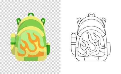 Colorful backpack of pupil. Kids school bag. Extravagant student satchel. Education and study, school backpack icon. Sketch and color style  illustration