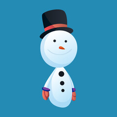 Snowman with top hat solated on white background. Winter theme.  character illustration