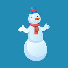 Snowman with top hat and scarf isolated on white background. Winter theme.  character illustration