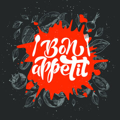 Bon appetit poster in sketch style. Vector illustration