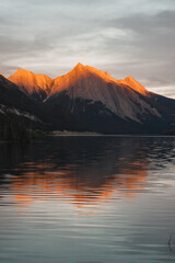 Medicine Lake in Jasper National Park during the golden hour