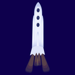 Space rocket in gradient colors on dark background, isolated, close-up, vector illustration