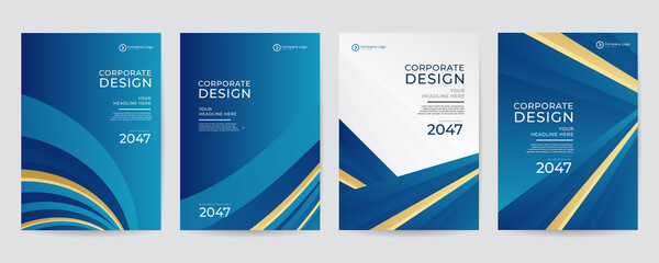 Modern blue  gold and grey design template for poster flyer brochure cover. Graphic design layout with triangle graphic elements and space for photo background