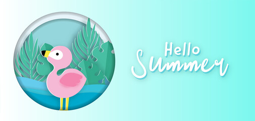 Summer banner with tropical flamingo .