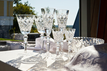 clear luxury crystal glasses in sunlight