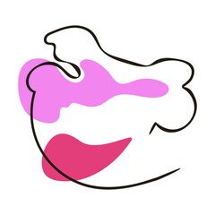 Abstract modern drawing of the outline of a pig in one black line with color blur 
