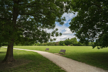 View of bench into the park