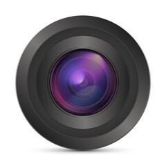 Realistic camera photo lens. Vector 3d icon with flare symbol in front view EPS10