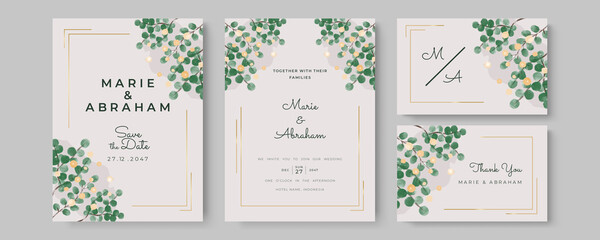 Watercolor Wedding Invitation template card With Beautiful Foliage. Wedding invitation suite with wild nature landscape watercolor. Mothers day beautiful floral cards. Watercolor flowers frame vector 