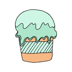 Hand drawn vector cute ice cream. Doodle style. Black outline isolated on white. Design for greeting cards, scrapbooking, textile, wrapping paper, cafe or restaurant menu, food infographic. Good for