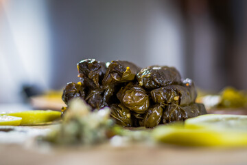 Grape leaves in plate