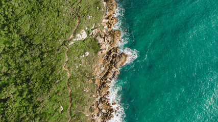 Tropical Island Beach Landscape Sea Water Blue Green Nature Rocks Cliff Rock  Houses Cityscape