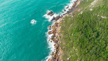 Tropical Island Beach Landscape Sea Water Blue Green Nature Rocks Cliff Rock  Houses Cityscape