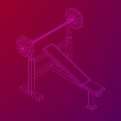 Barbell with weights. Gym equipment. Bodybuilding, powerlifting, fitness concept. Wireframe low poly mesh vector illustration.