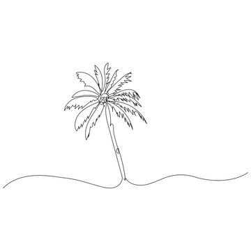 Palm tree one line drawing. Summer time concept. Minimalist art.