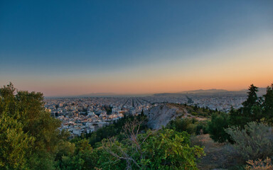 Fototapeta na wymiar magic hour in Athens, Greece, scenic panoramic view of the urban texture