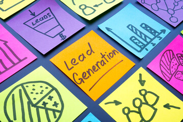 Lead generation and memo sticks with charts and graphs.