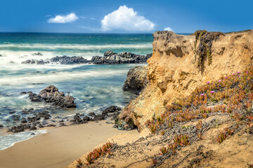 View over the Pecadero beach on a sunny spring day in California