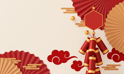 happy chinese new year banner design. space for text. 3D illustration