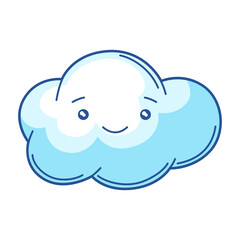 Illustration of cute kawaii cloud. Funny seasonal child illustration.