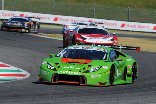 Mugello Circuit - July 17, 2016: Lamborghini Huracan GT3 - Super GT3 of Imperiale Racing driven by Mirko Bortolotti and J.Mul, Campionato Italiano GT in Mugello Circuit, Italy.