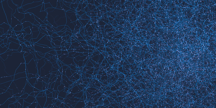 Finely structured network as in technology or biology, the Internet or neural connections - 3d illustration