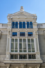 Neoclassical oriel in a building in Madrid. Spain