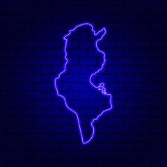 Tunisia glowing neon sign on brick wall background