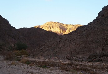Hiking in mountains near Eilat, Israel, twilight time