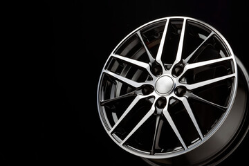 black beautiful sports alloy wheels forged copy space
