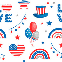 pattern with rainbows. Independence Day of the USA. 4th of July. i love America. executed illustration in cartoon style
