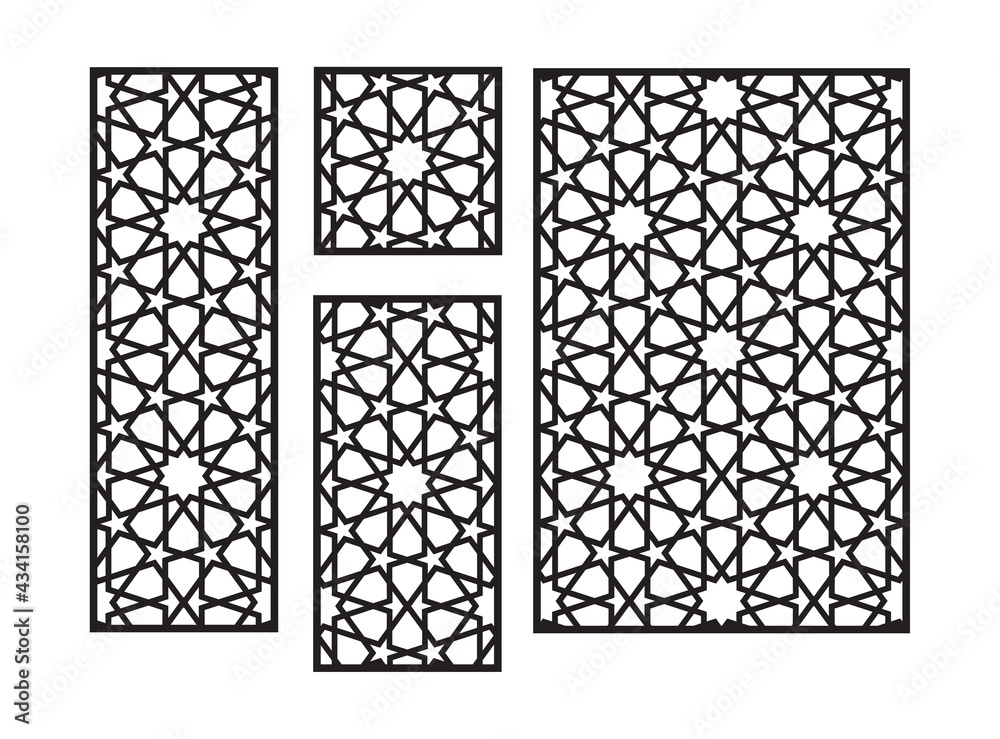 Sticker Islamic arabic cnc laser pattern. Decorative panel, screen,wall. Vector cnc panel for laser cutting. Template for interior partition, room divider, privacy fence