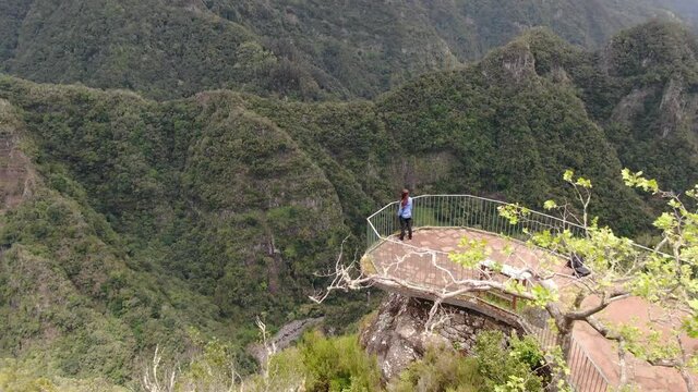Woman at Vereda dos Balcoes Viewpoint, Madeira, Portugal