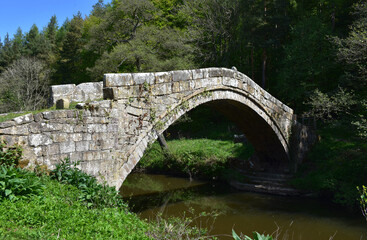 Fototapeta na wymiar Arched Stone Beggar's Bridge Over the River Esk