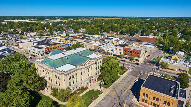 Aerial of Downtown Auburn, Indiana 2021