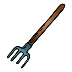 Color illustation of Pitchfork With The Wooden Handle in doodle style