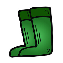 Color illustation of rubber boots in doodle style