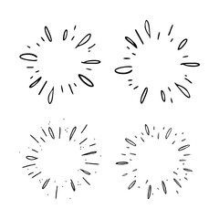 Star burst hand drawn doodles. Sunburst graphic design set. Handmade radial starburst illustrations.