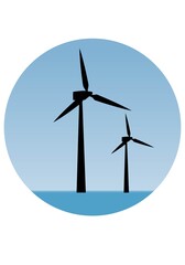 Energía eólica marina. Molinos de vientos en el mar. Energías alternativas, sostenibles y renovables