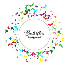 Abstract background with detailed color butterflyes on white background