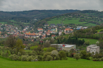 Meadows and forests near Vizovice town after big rain with cloudy sky