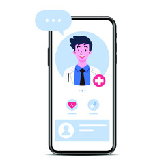 The smartphone with a doctor or male therapist on screen, chat and advise an online consultation. Online medical consultation service by doctor in remote treatment technology concept.