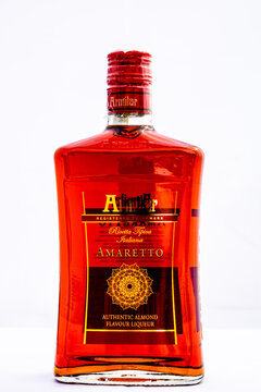 Bottle of Armilar amaretto isolated on white. Illustrative editorial photo shot in Bucharest, Romania, 2021