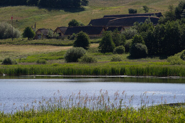 Reconstructed viking houses in Fyrkat near Hobro, Jutland, Denmark