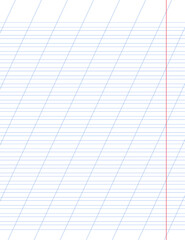 Graph paper. Printable lined grid paper with color horisontal, diagonal lines. Geometric pattern for school, oblique notebook. Realistic lined paper blank size Letter. Exercise page for calligraphy
