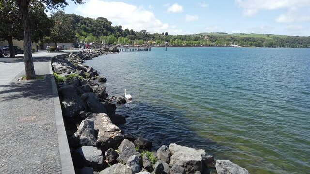 Beautiful view in Anguillara Sabazia, lovely village on the Bracciano Lake. Rome Province, Lazio, Italy.